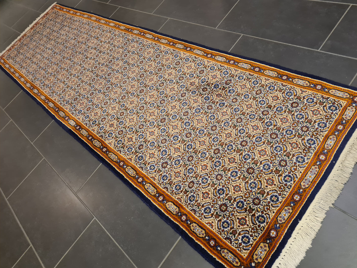 Perserteppich Orientteppich Handgeknüpfter Teppich Moud Läufer 300x88cm