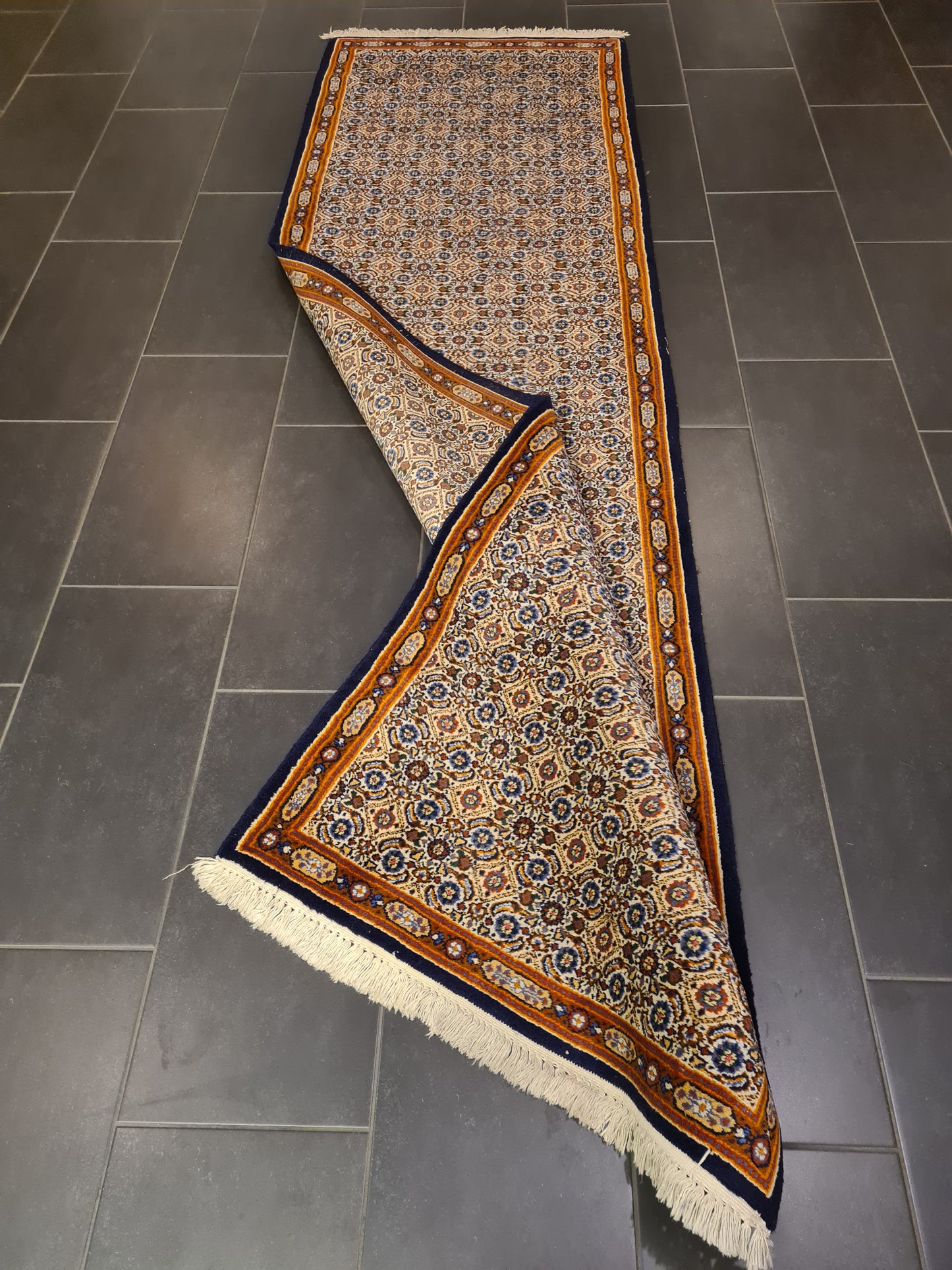 Perserteppich Orientteppich Handgeknüpfter Teppich Moud Läufer 300x88cm