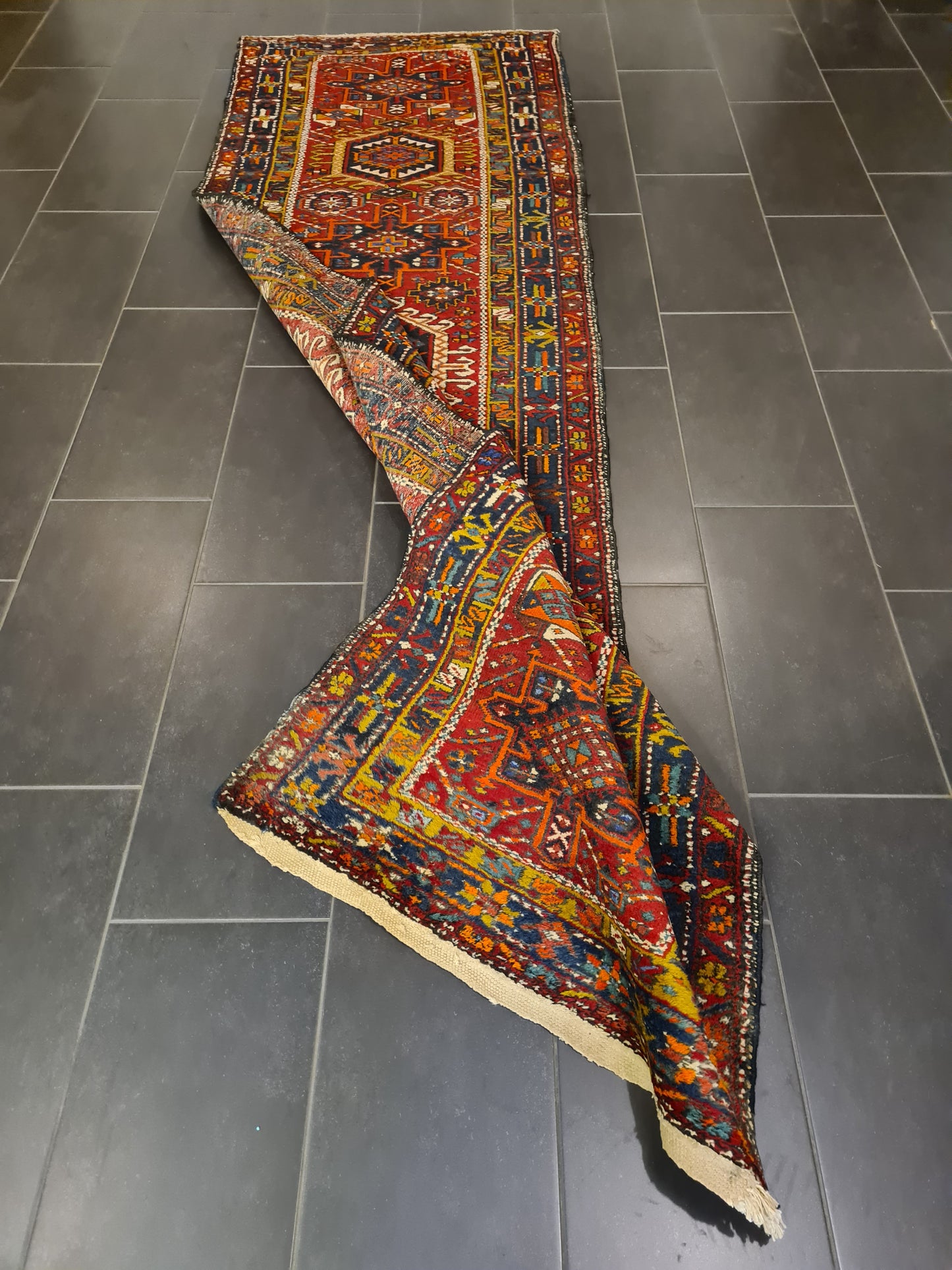 Perserteppich Orientteppich Handgeknüpfter Teppich Heris Läufer antik 336x97cm