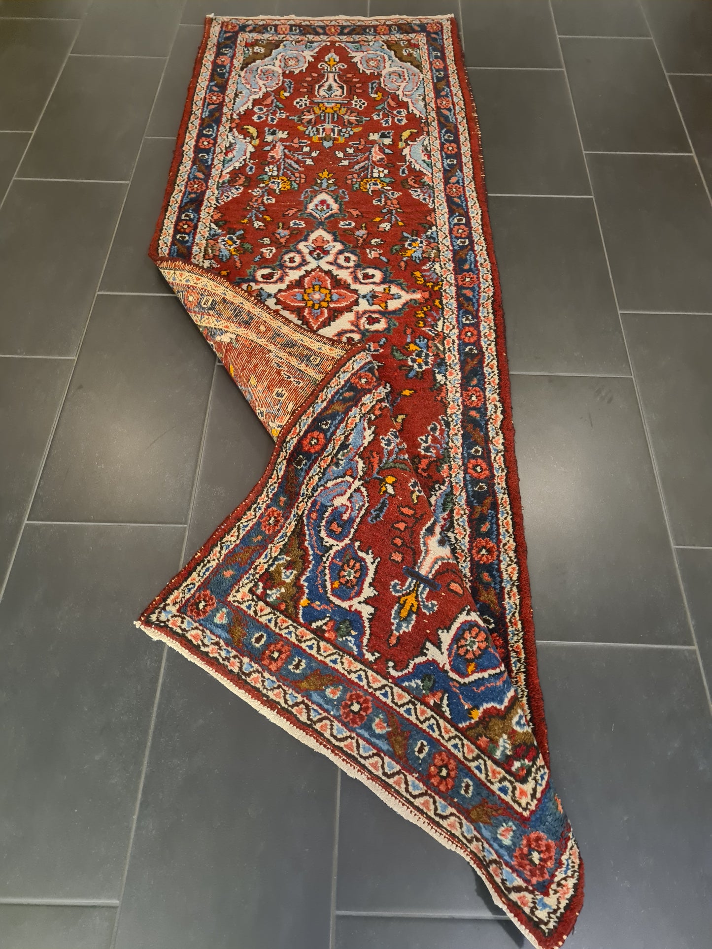 Perserteppich Orientteppich Handgeknüpfter Teppich Hamedan Läufer 254x82cm