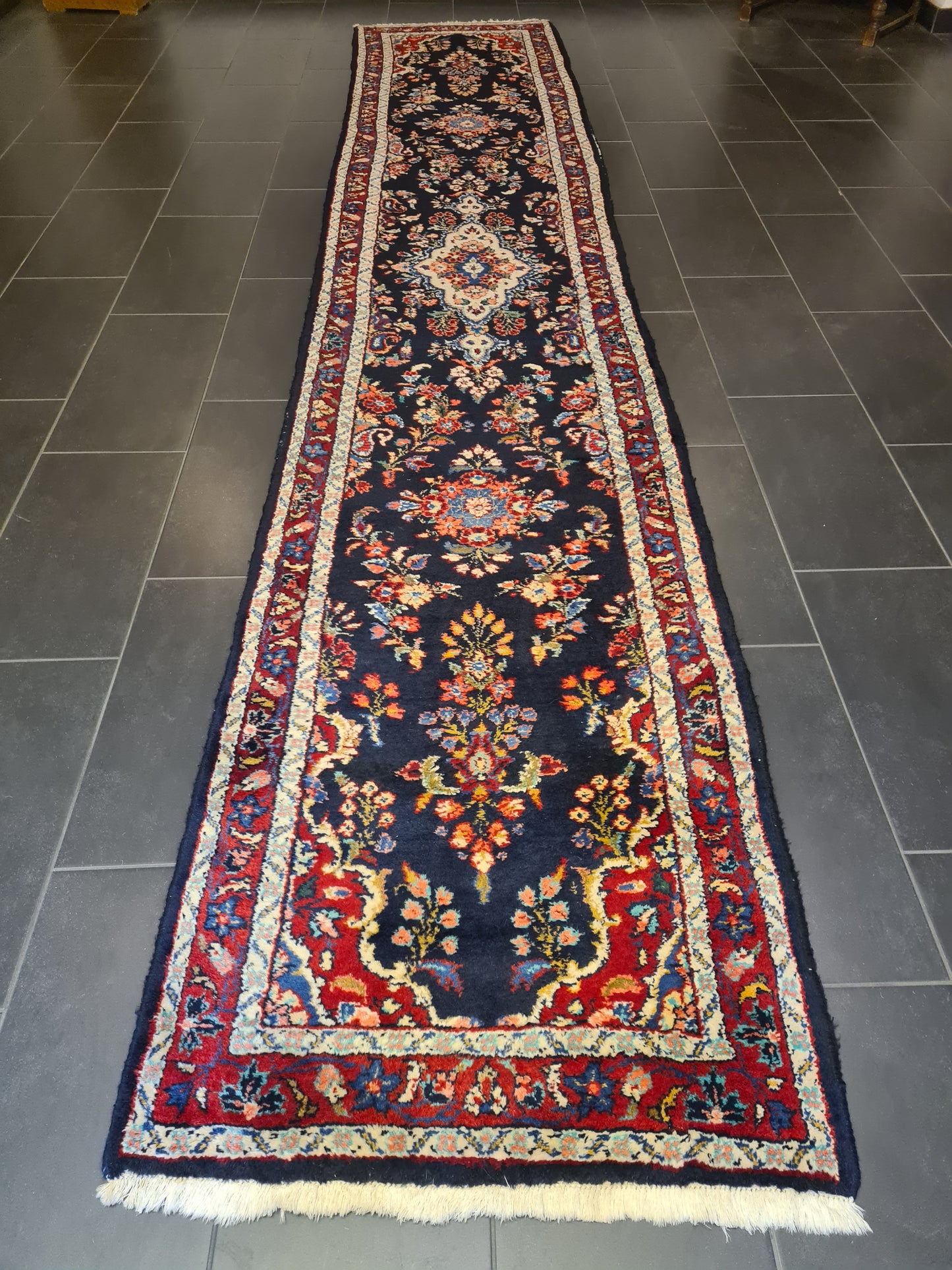 Perserteppich Orientteppich Handgeknüpfter Teppich Hamedan Läufer 467x87cm