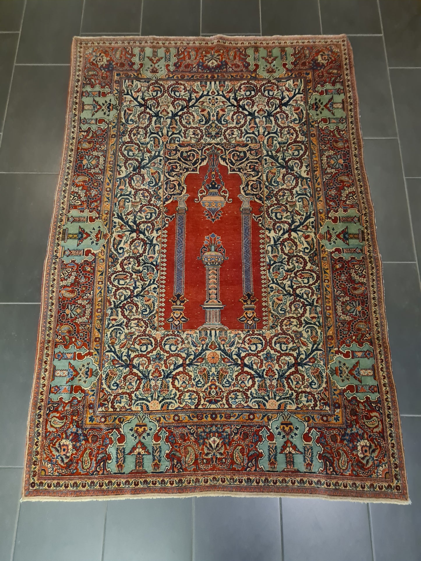 Perserteppich Orientteppich Handgeknüpfter Teppich Keshan antik 209x139cm