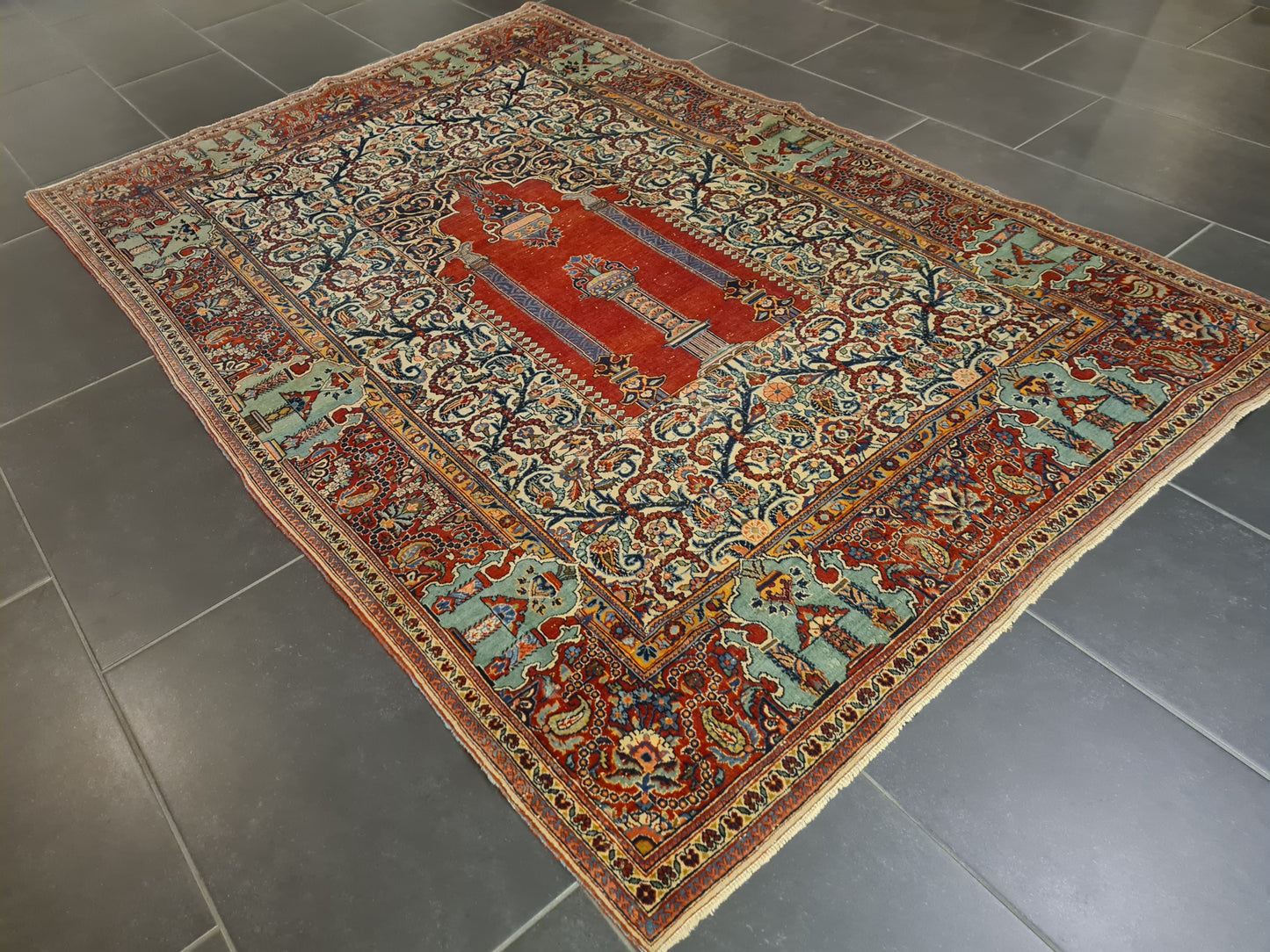 Perserteppich Orientteppich Handgeknüpfter Teppich Keshan antik 209x139cm