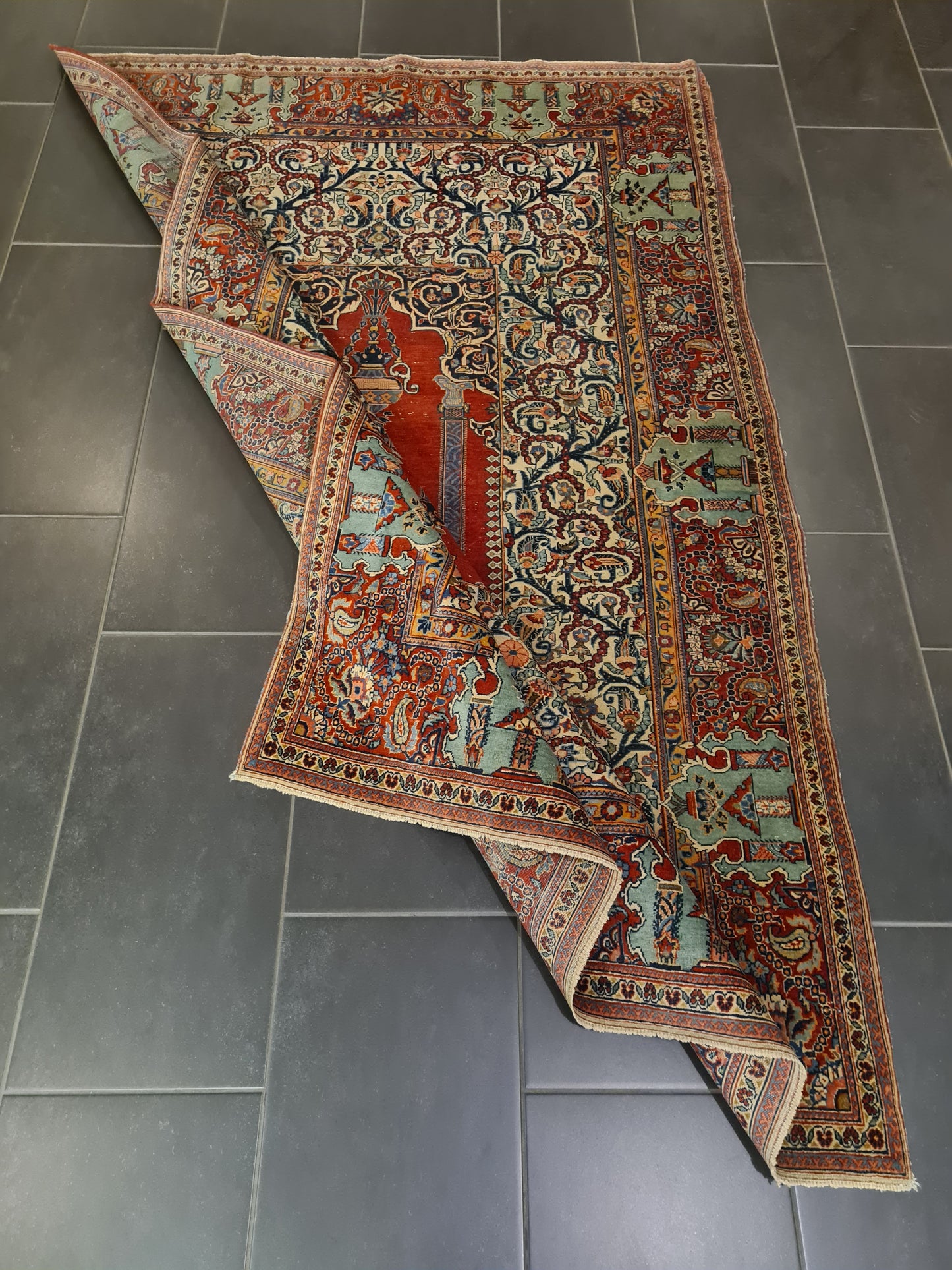 Perserteppich Orientteppich Handgeknüpfter Teppich Keshan antik 209x139cm