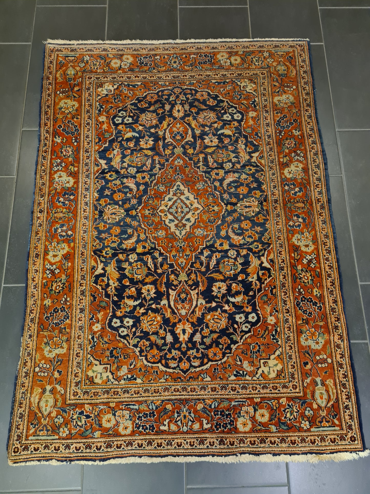 Perserteppich Orientteppich Handgeknüpfter Teppich Keshan antik 155x107cm