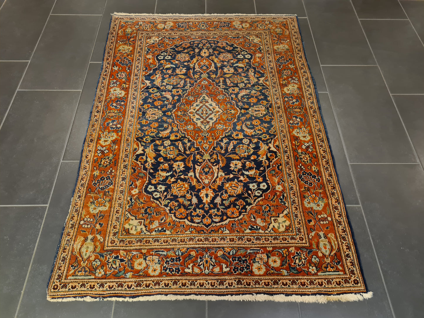 Perserteppich Orientteppich Handgeknüpfter Teppich Keshan antik 155x107cm