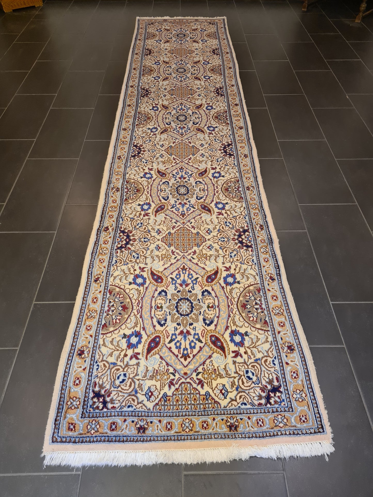 Perserteppich Orientteppich Handgeknüpfter Teppich Nain Läufer 400x88cm