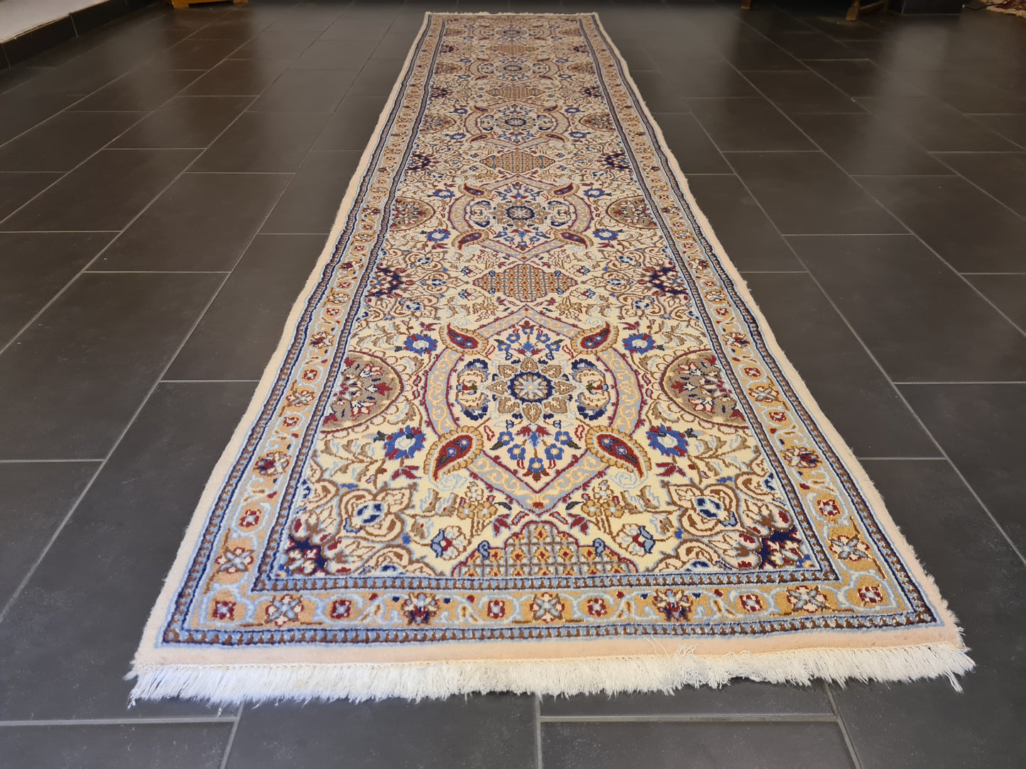 Perserteppich Orientteppich Handgeknüpfter Teppich Nain Läufer 400x88cm