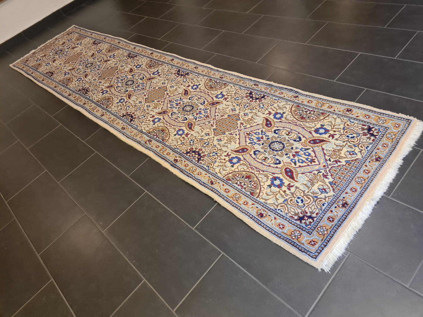 Perserteppich Orientteppich Handgeknüpfter Teppich Nain Läufer 400x88cm