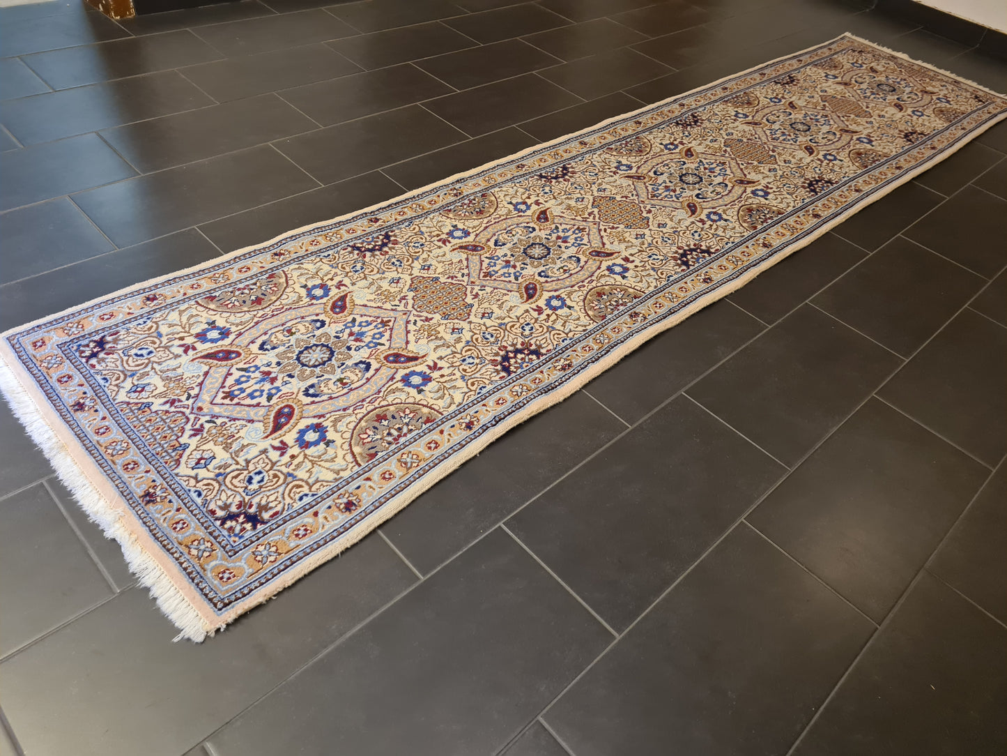 Perserteppich Orientteppich Handgeknüpfter Teppich Nain Läufer 400x88cm