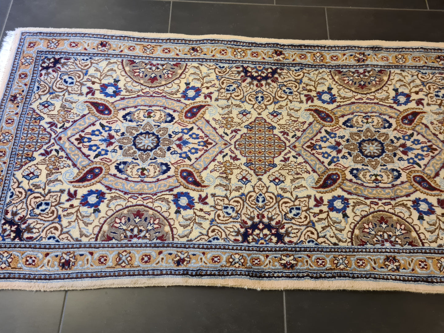 Perserteppich Orientteppich Handgeknüpfter Teppich Nain Läufer 400x88cm