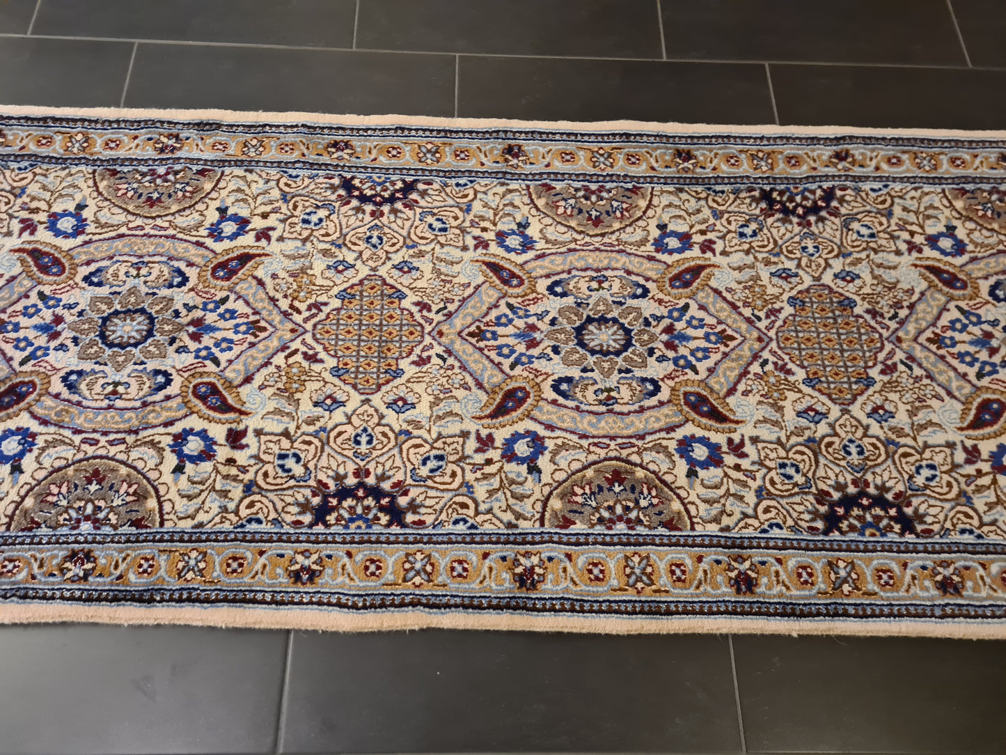 Perserteppich Orientteppich Handgeknüpfter Teppich Nain Läufer 400x88cm