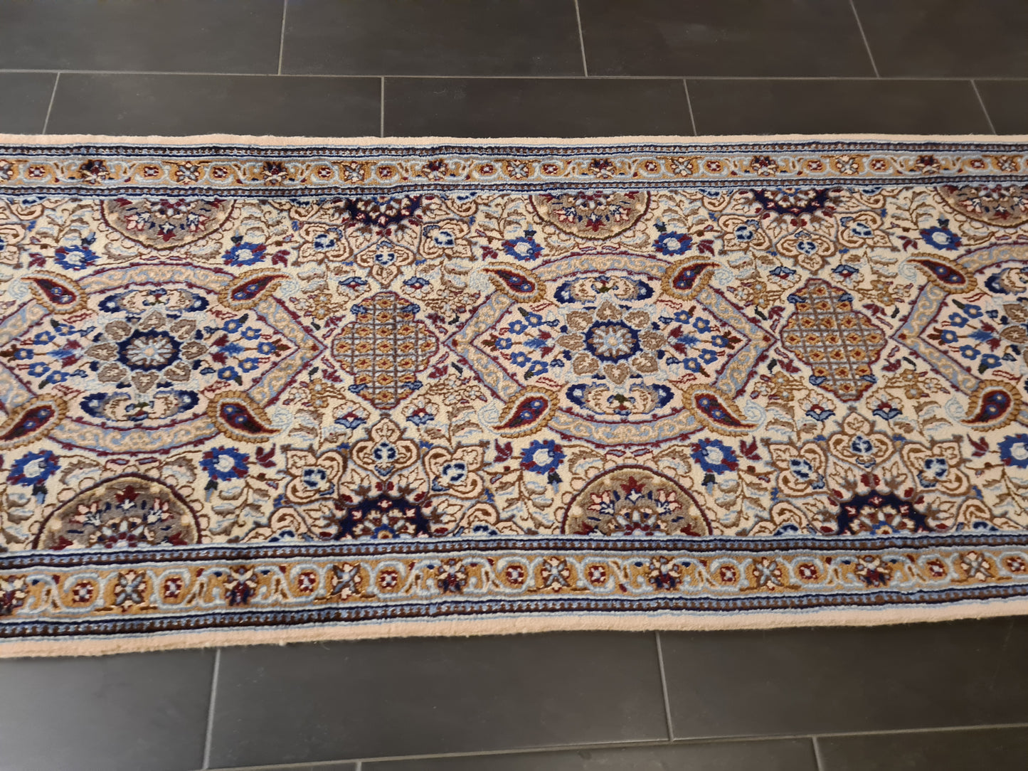 Perserteppich Orientteppich Handgeknüpfter Teppich Nain Läufer 400x88cm