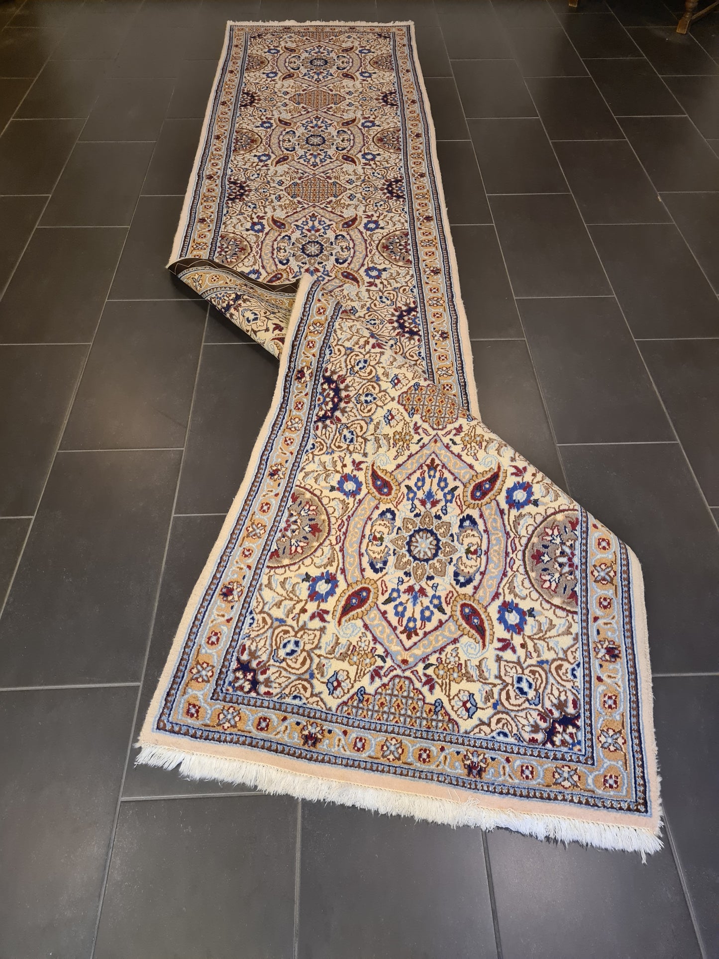 Perserteppich Orientteppich Handgeknüpfter Teppich Nain Läufer 400x88cm