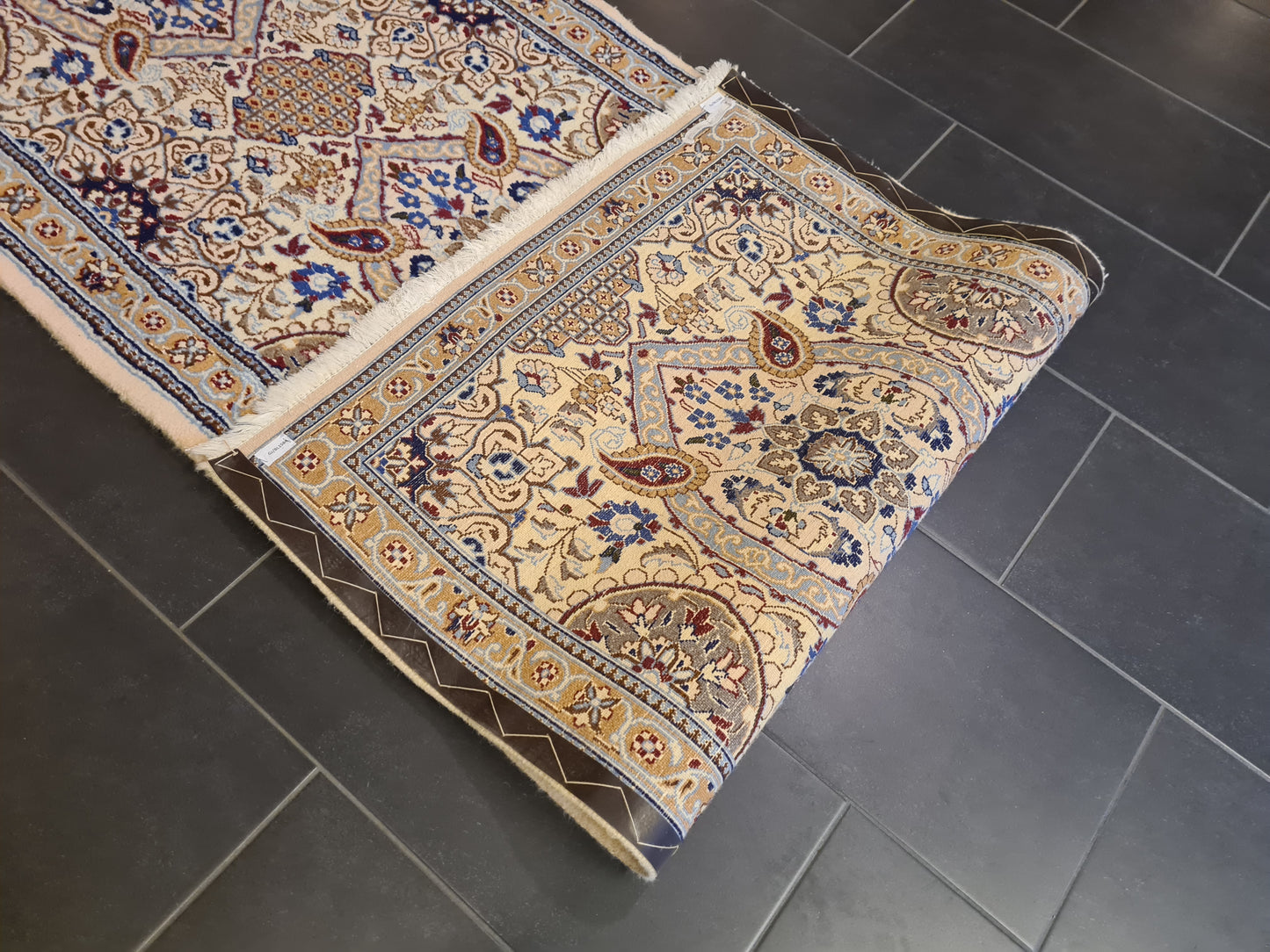 Perserteppich Orientteppich Handgeknüpfter Teppich Nain Läufer 400x88cm