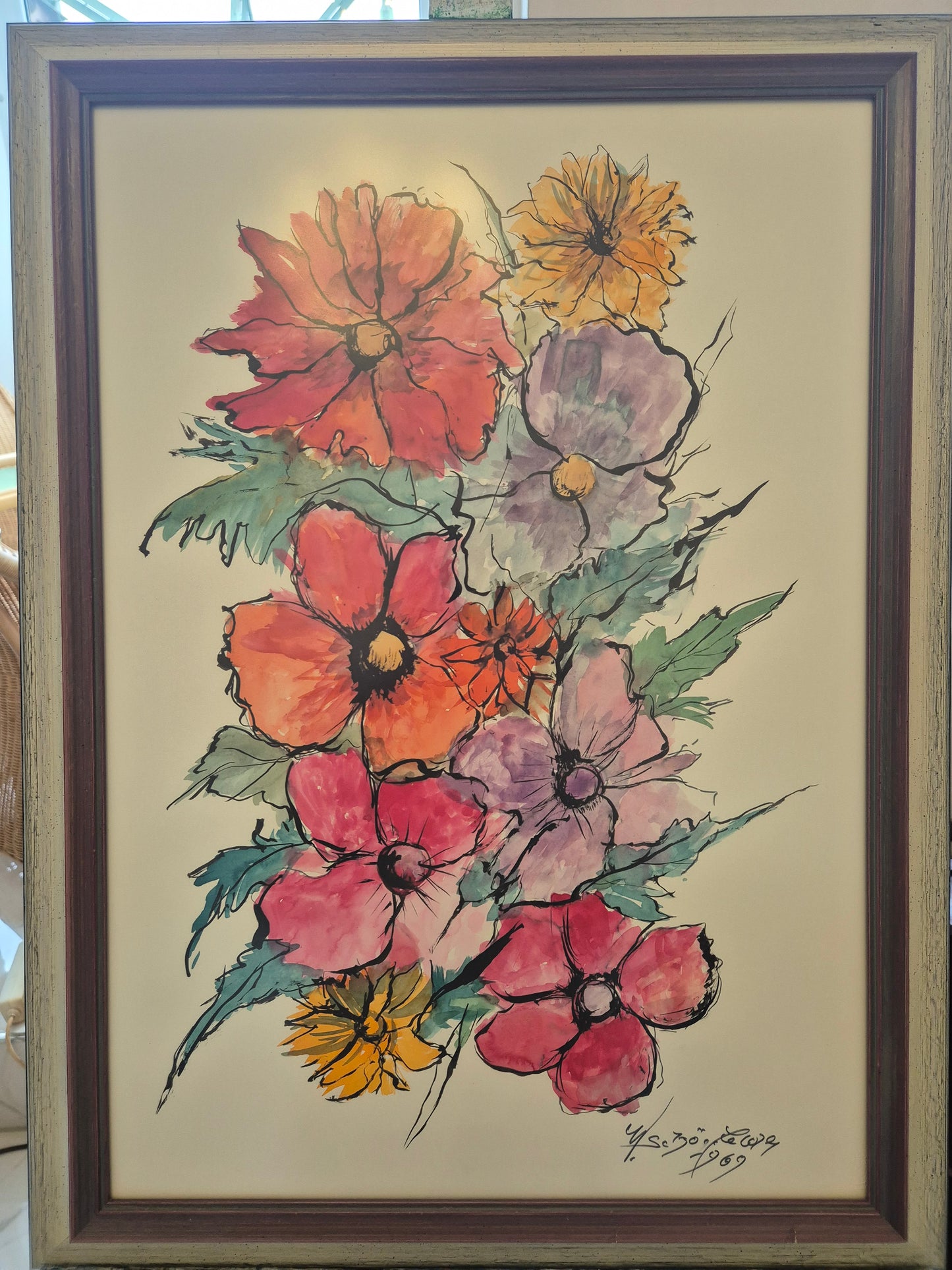 Lithographie Blumen Europäische Schule 1969 51,5x69 cm