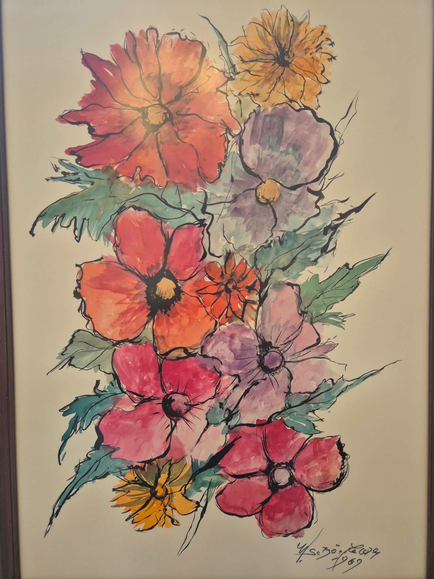 Lithographie Blumen Europäische Schule 1969 51,5x69 cm