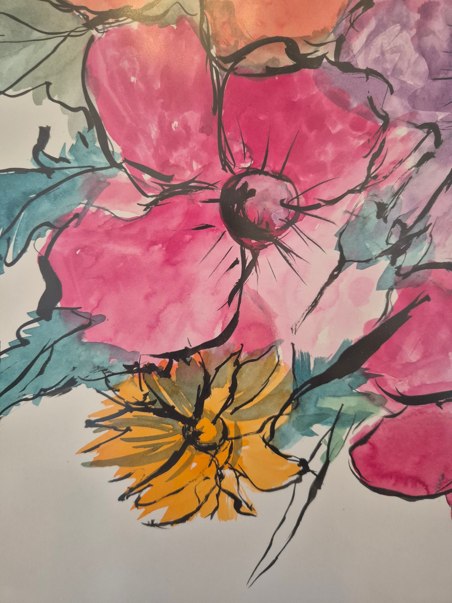 Lithographie Blumen Europäische Schule 1969 51,5x69 cm