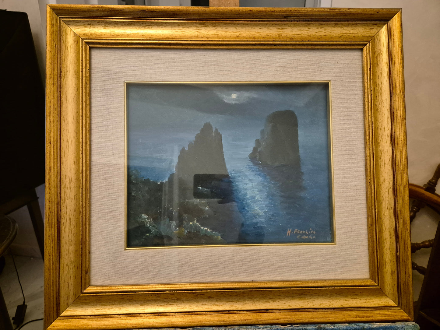 Massimo Federico 1998 Ölgemälde Capri Felsklippen Faraglioni 51,5x46 cm