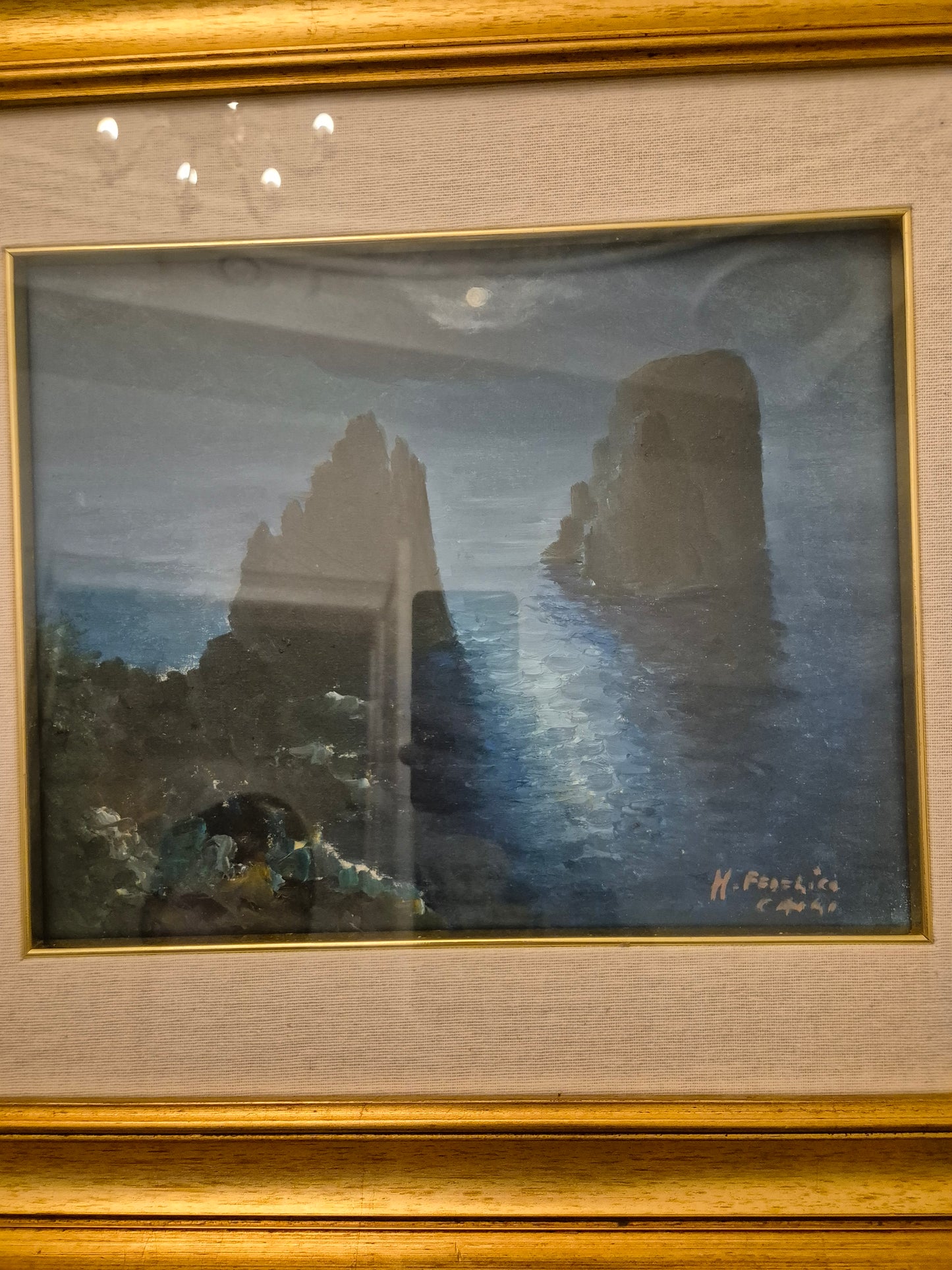 Massimo Federico 1998 Ölgemälde Capri Felsklippen Faraglioni 51,5x46 cm