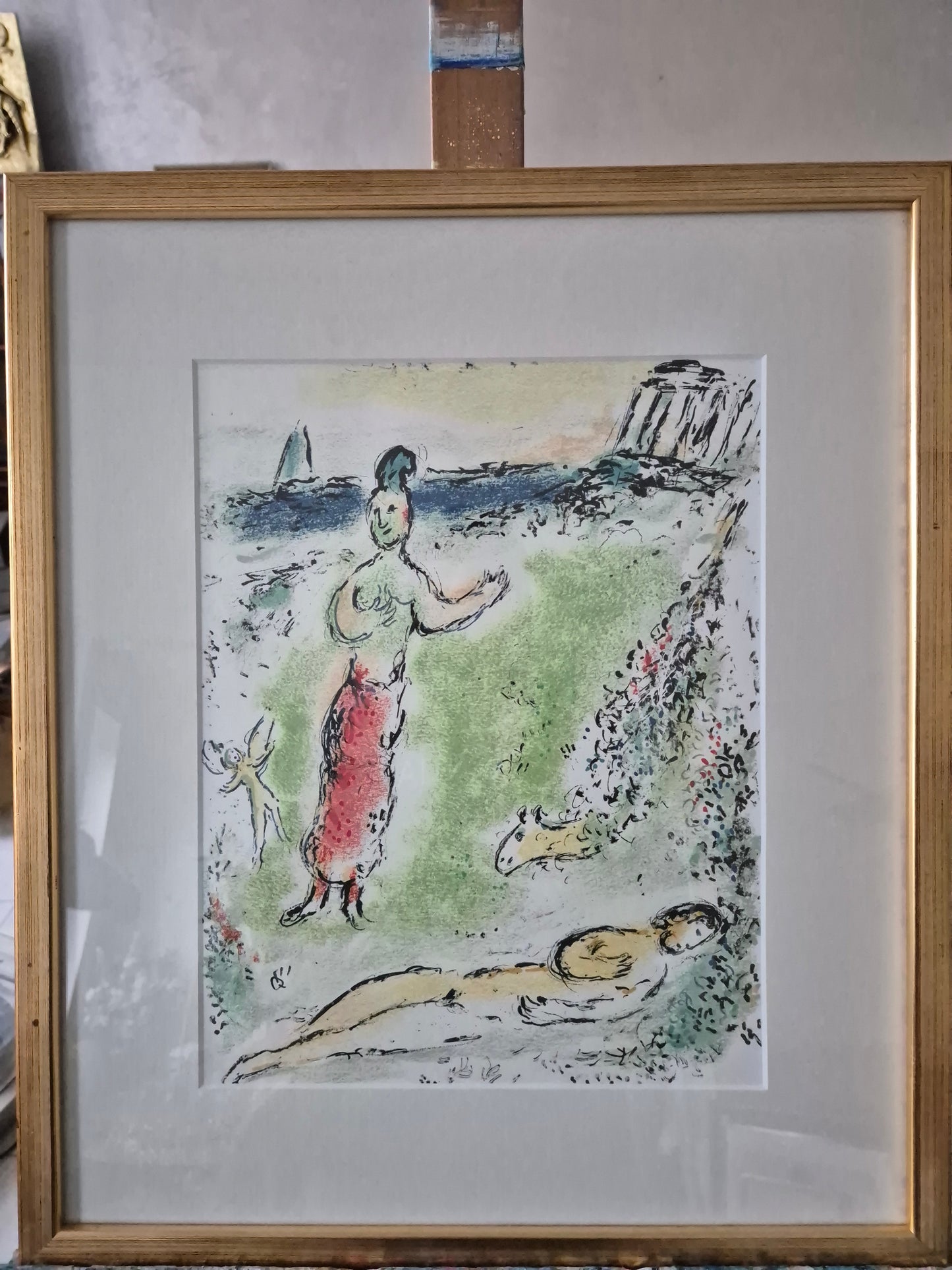 Lithographie Marc Chagall Athene senkt Odysseus in den Schlaf 46x54 cm