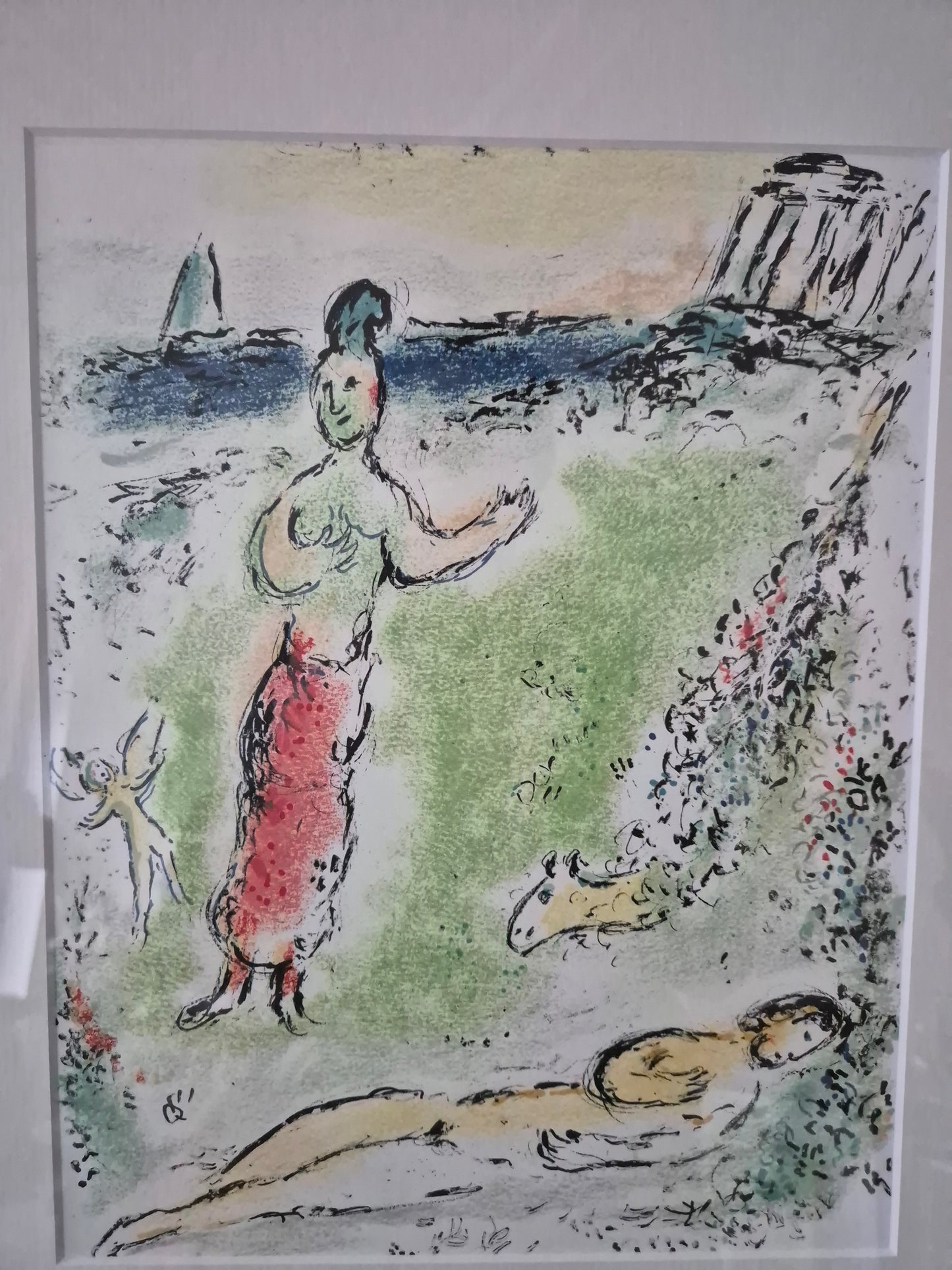 Lithographie Marc Chagall Athene senkt Odysseus in den Schlaf 46x54 cm