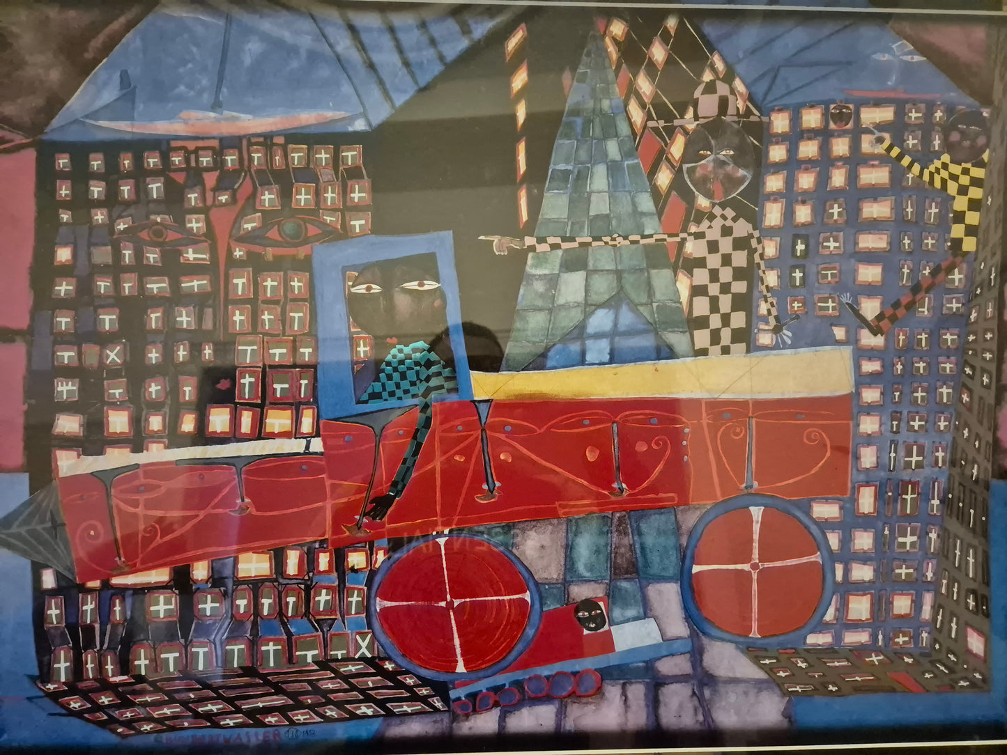 Druckgrafik Hundertwasser 138 Abstrakt Kunst 1952 109x89cm