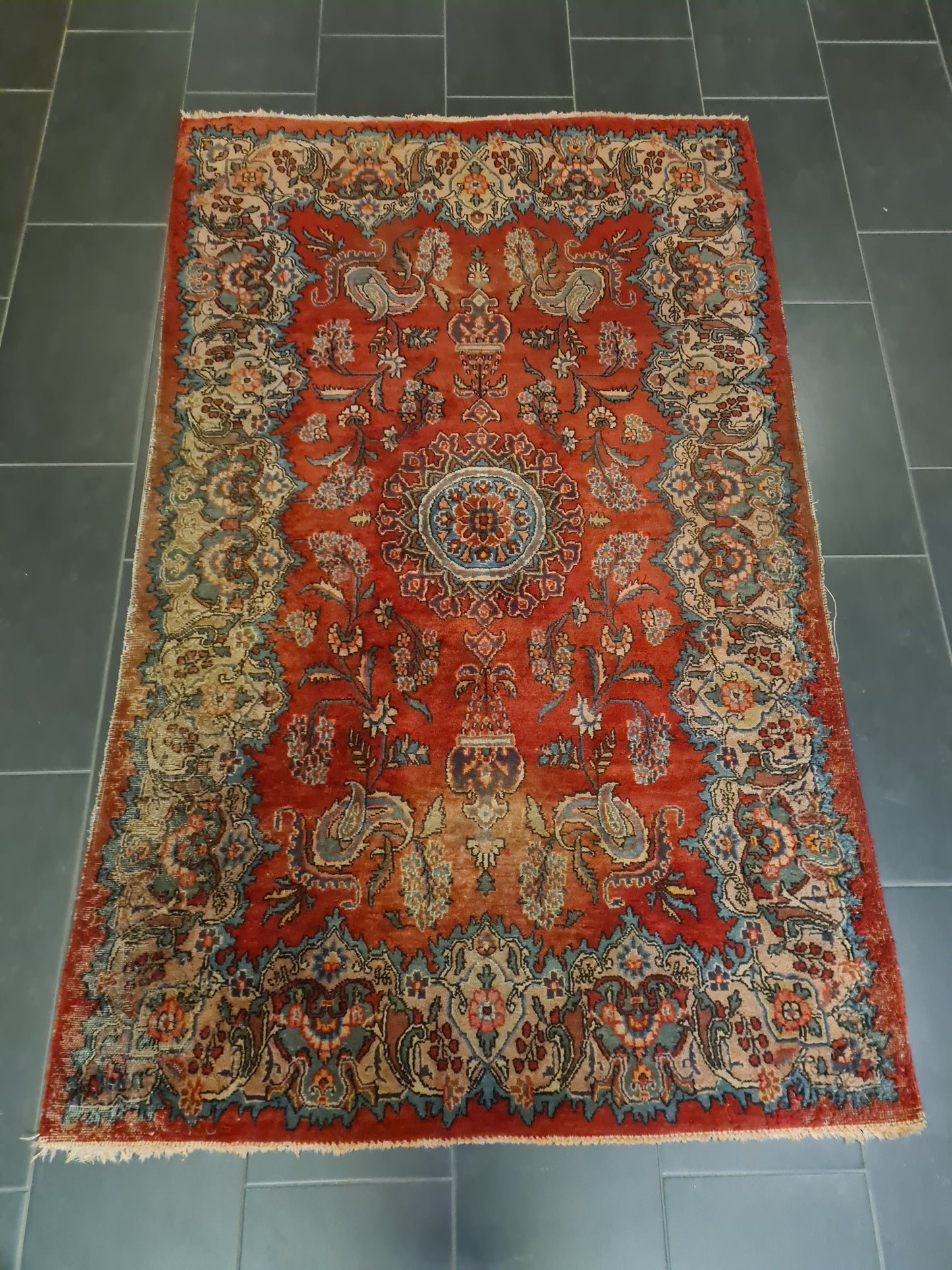 Perserteppich Orientteppich Handgeknüpfter Teppich Keshan antik 209x129cm