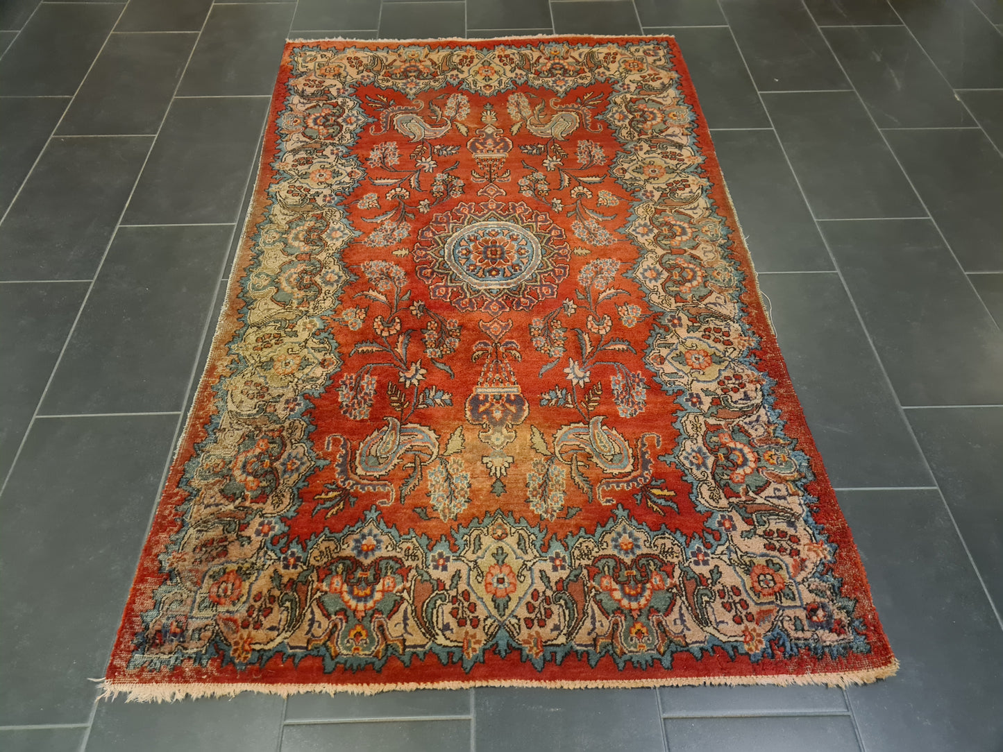 Perserteppich Orientteppich Handgeknüpfter Teppich Keshan antik 209x129cm