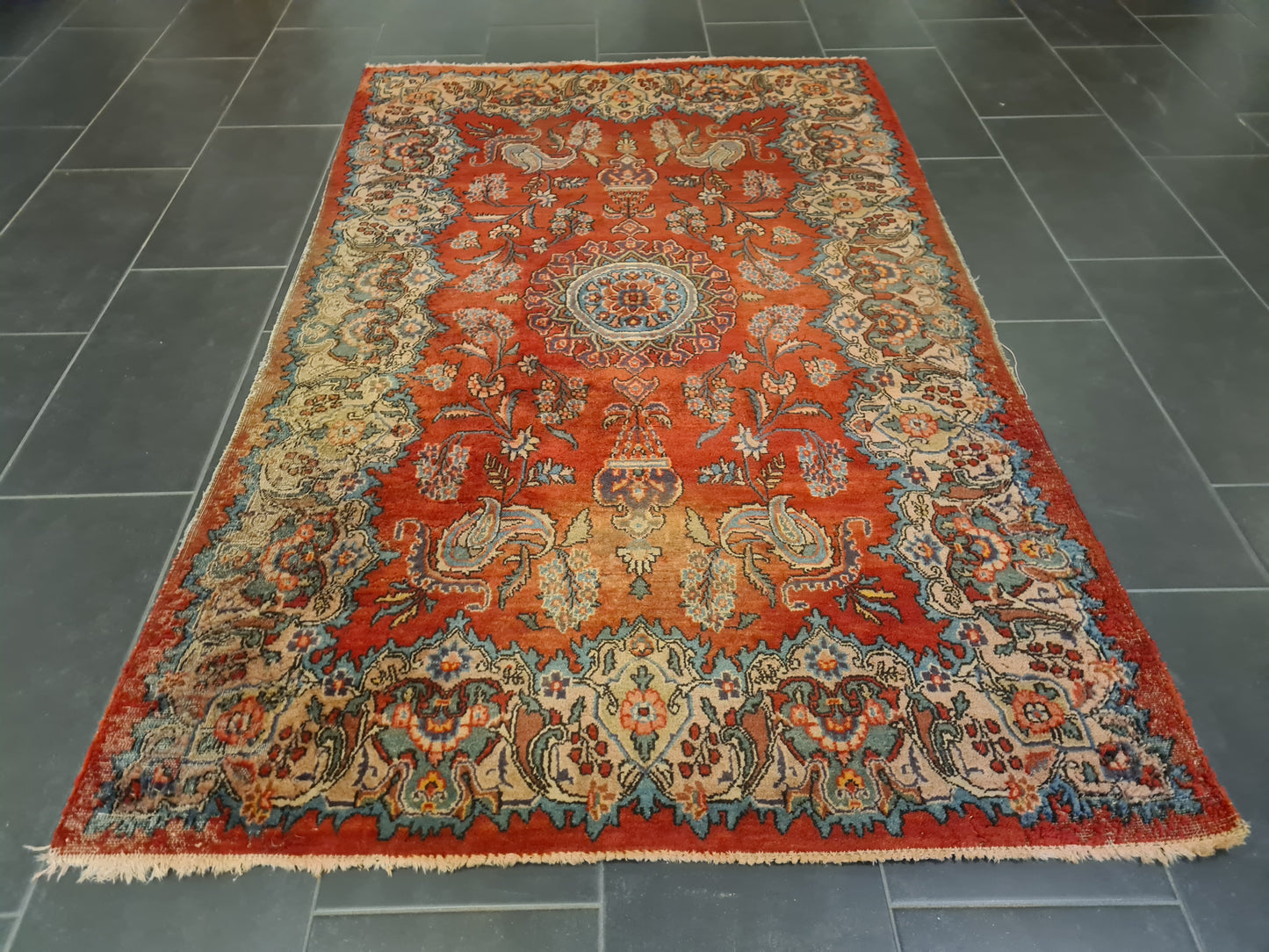 Perserteppich Orientteppich Handgeknüpfter Teppich Keshan antik 209x129cm