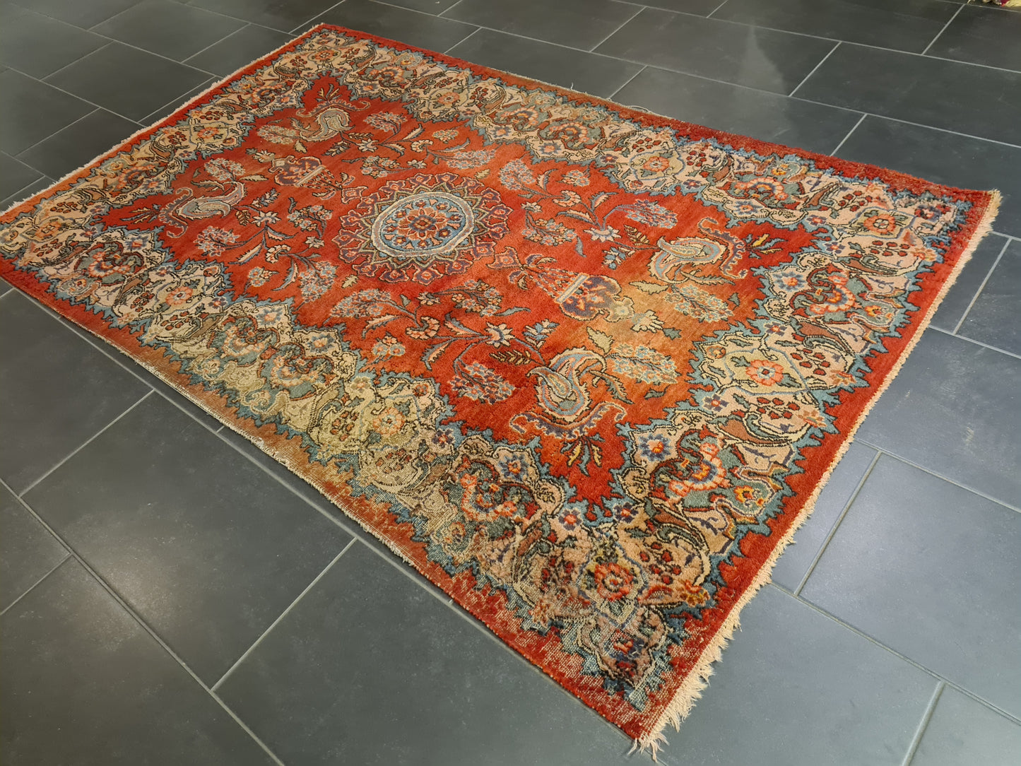 Perserteppich Orientteppich Handgeknüpfter Teppich Keshan antik 209x129cm