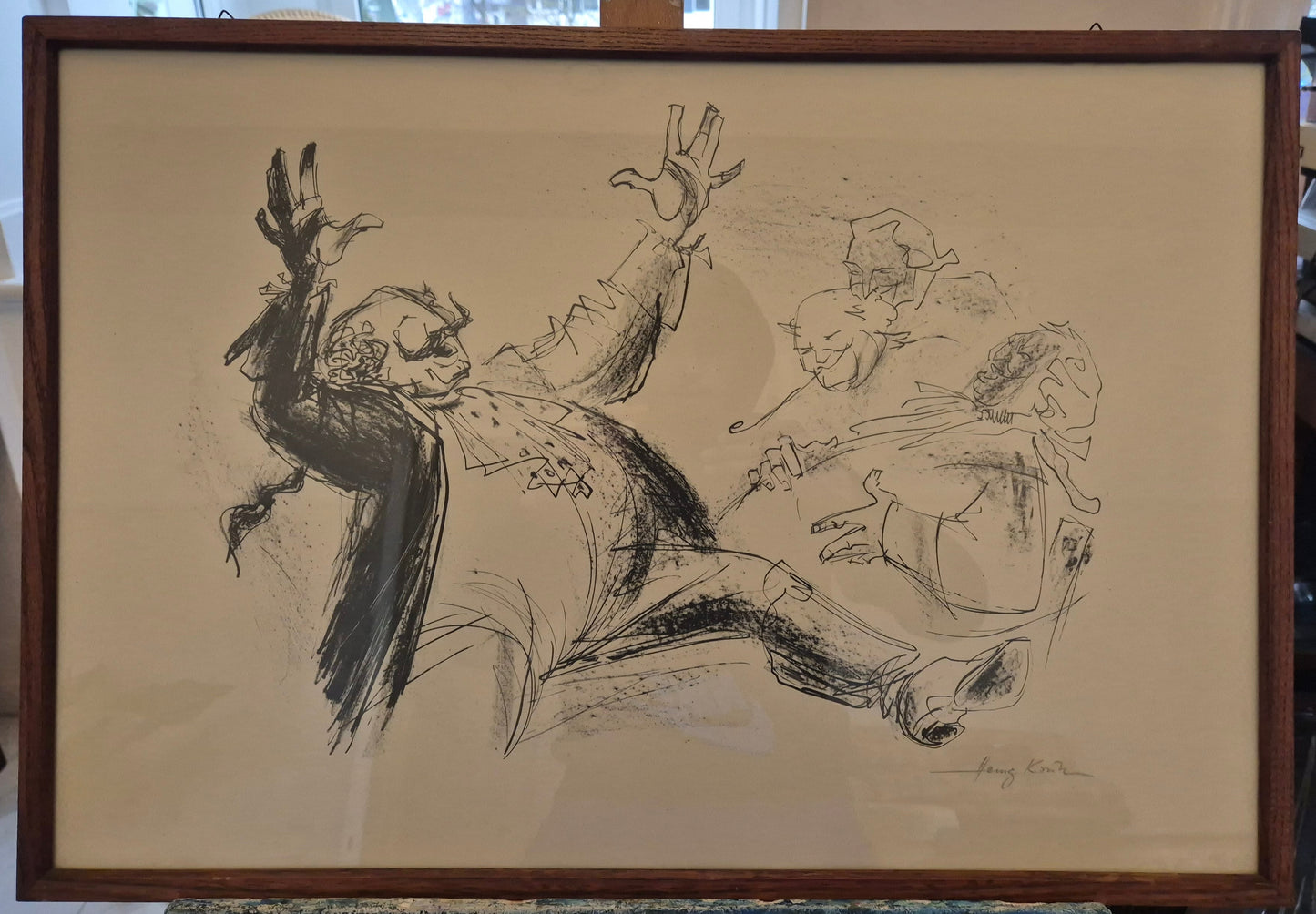 Dynamische Lithographie mit Expressiver Szene – Handsigniert 47x68 cm