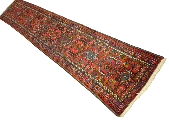 Perserteppich Orientteppich Handgeknüpfter Teppich Heris Läufer antik 379x70cm