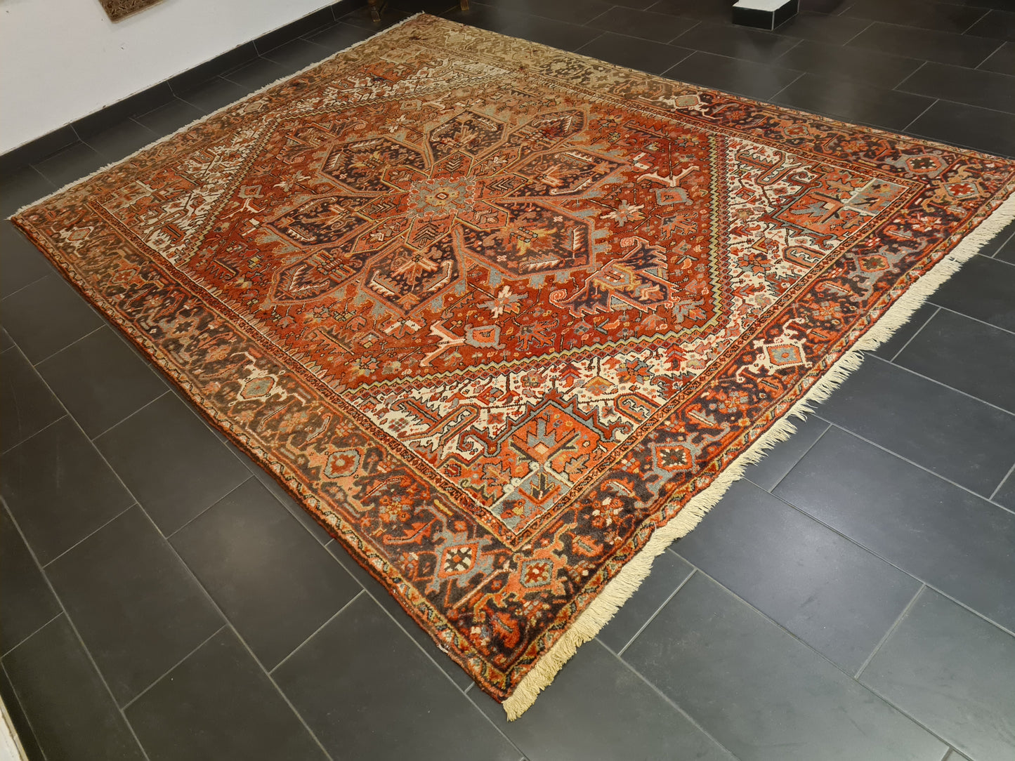 Perserteppich Orientteppich Handgeknüpfter Antiker Teppich Heris 360x264cm