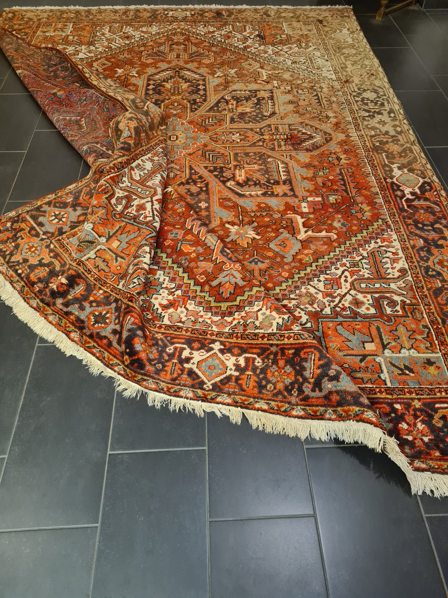 Perserteppich Orientteppich Handgeknüpfter Antiker Teppich Heris 360x264cm