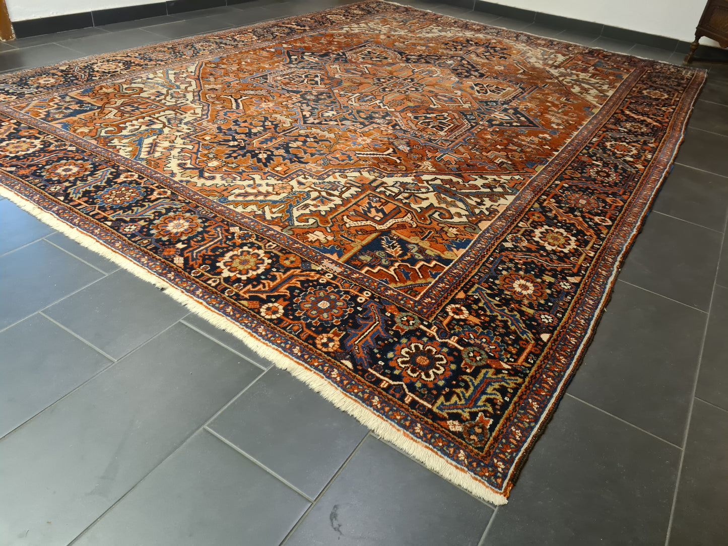 Perserteppich Orientteppich Handgeknüpfter Antiker Teppich Heris 412x298cm