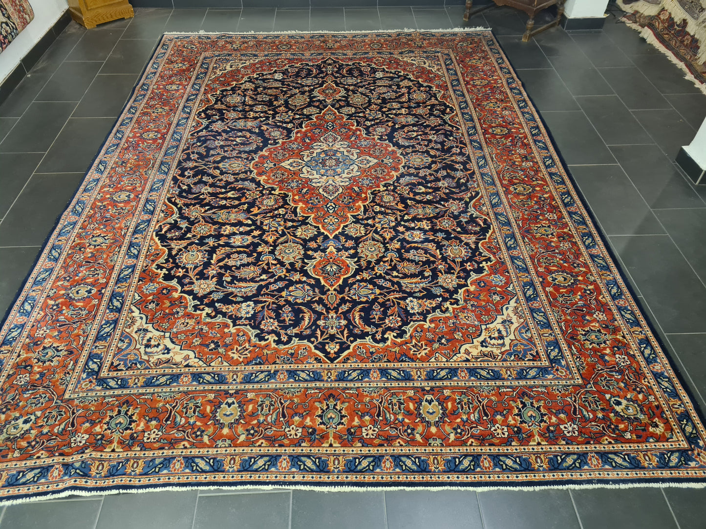 Perserteppich Orientteppich Handgeknüpfter Antiker Teppich Keshan 370x272cm