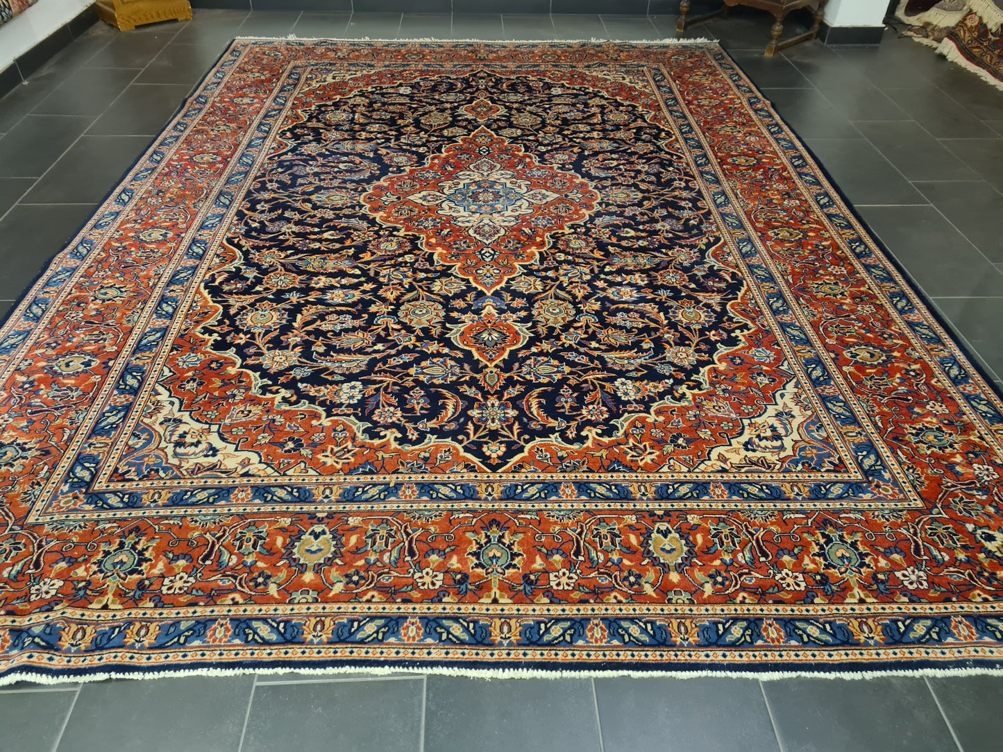 Perserteppich Orientteppich Handgeknüpfter Antiker Teppich Keshan 370x272cm