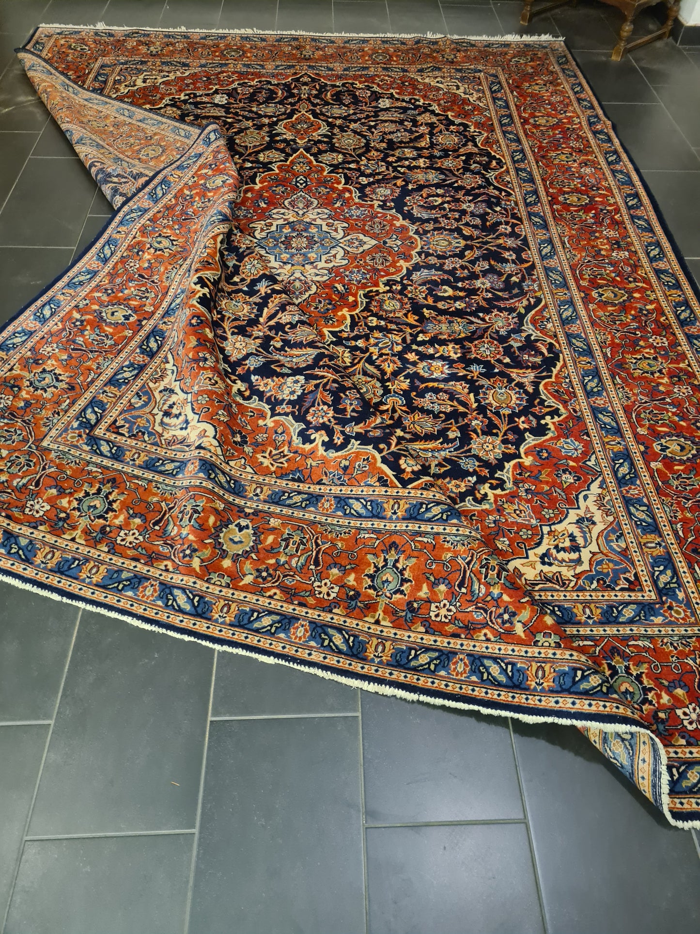 Perserteppich Orientteppich Handgeknüpfter Antiker Teppich Keshan 370x272cm