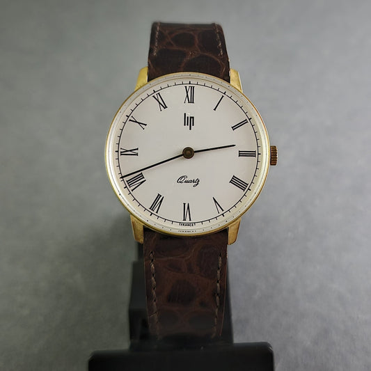 Klassische LIP Herrenarmbanduhr – Eleganz mit braunem Lederarmband