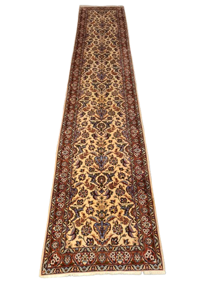 Perserteppich Orientteppich Handgeknüpfter Teppich Isfahan Läufer Seide 400x80cm