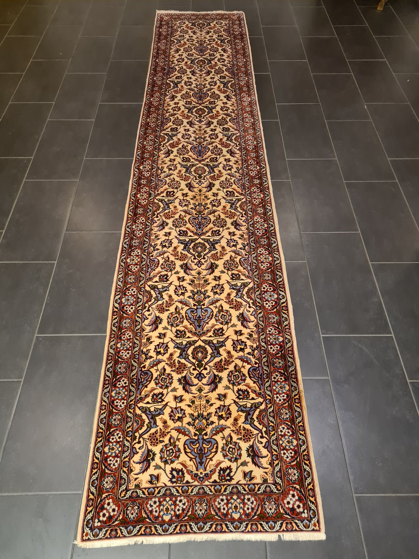 Perserteppich Orientteppich Handgeknüpfter Teppich Isfahan Läufer Seide 400x80cm