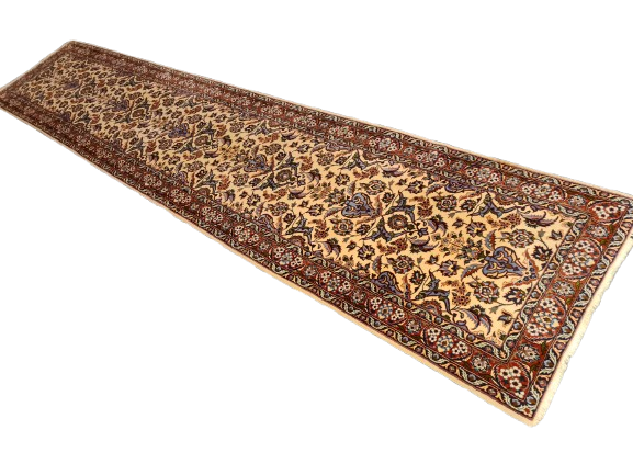 Perserteppich Orientteppich Handgeknüpfter Teppich Isfahan Läufer Seide 400x80cm