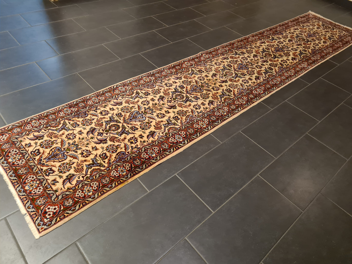 Perserteppich Orientteppich Handgeknüpfter Teppich Isfahan Läufer Seide 400x80cm