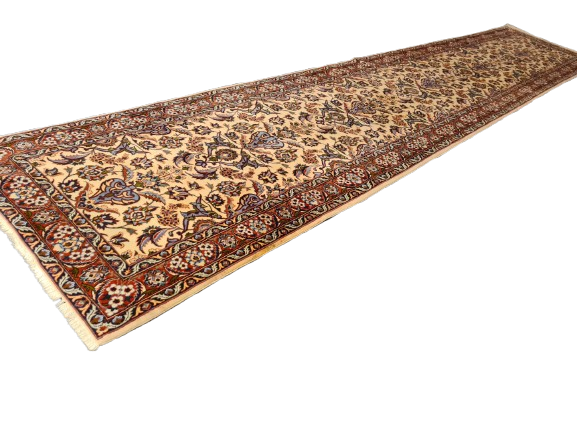 Perserteppich Orientteppich Handgeknüpfter Teppich Isfahan Läufer Seide 400x80cm