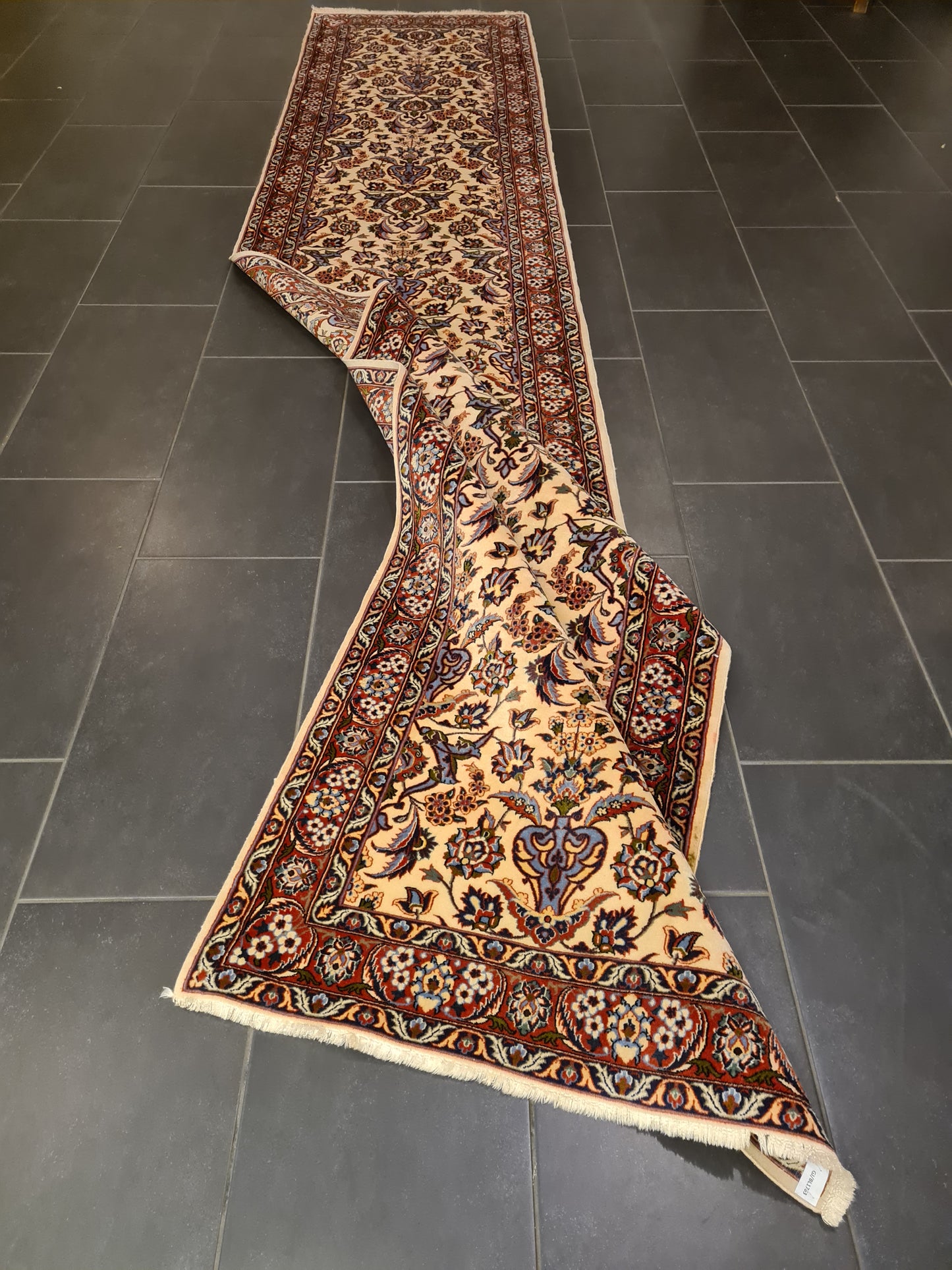 Perserteppich Orientteppich Handgeknüpfter Teppich Isfahan Läufer Seide 400x80cm