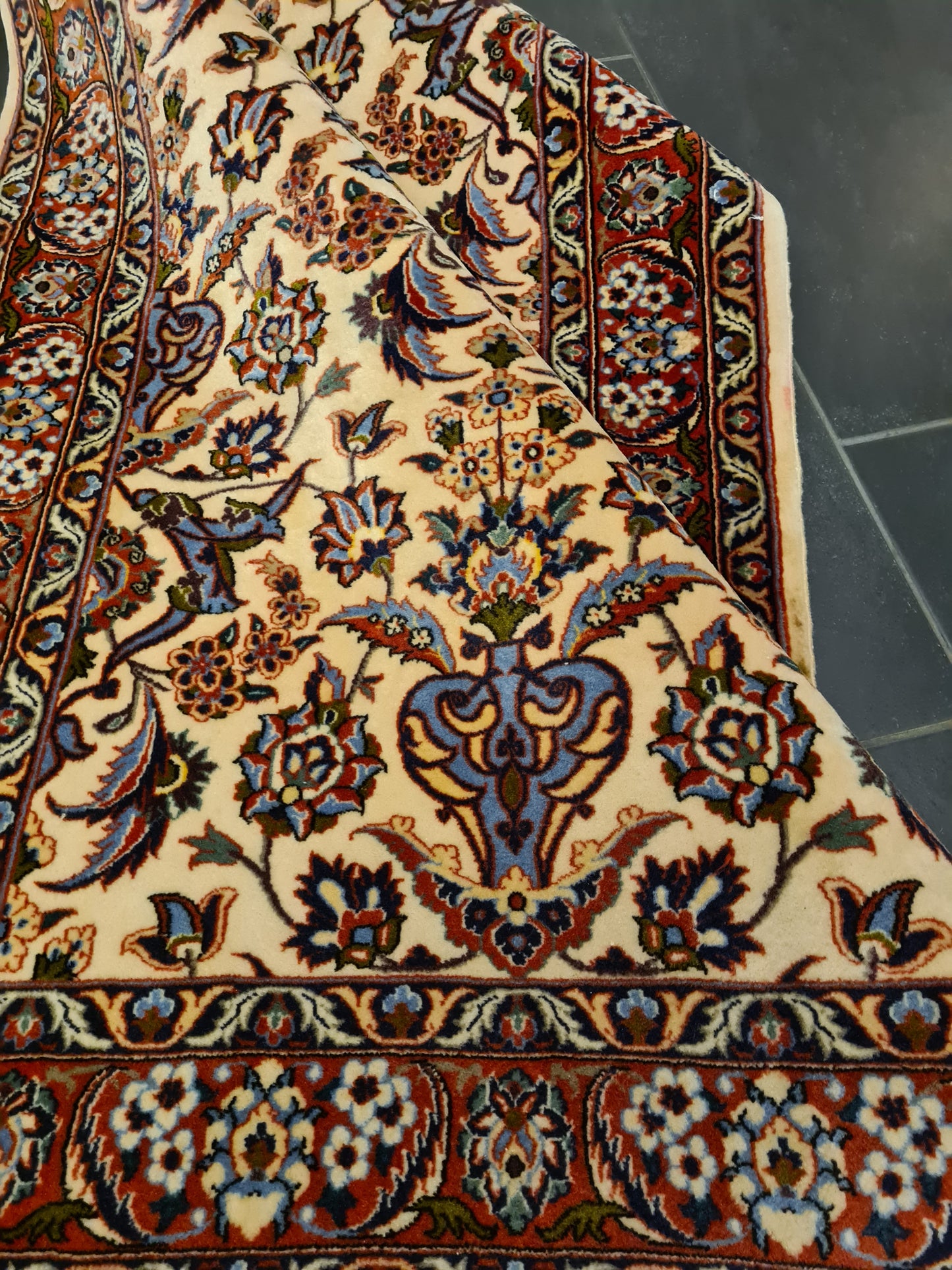 Perserteppich Orientteppich Handgeknüpfter Teppich Isfahan Läufer Seide 400x80cm