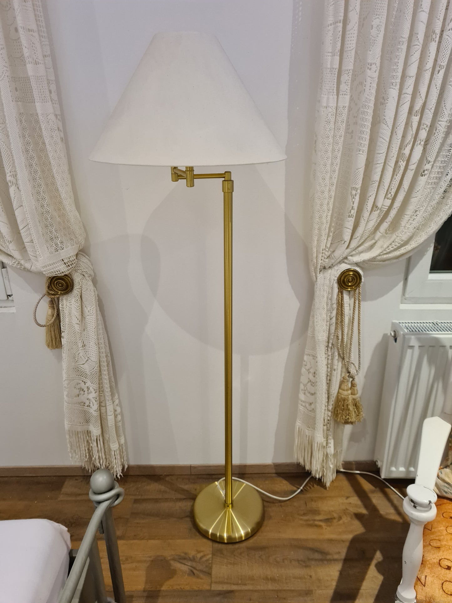 Elegante Art-Déco-Stehlampe – Gelenklampe mit Schirm Messing