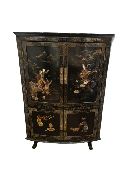 Antiker chinesischer Eckschrank – Holz Speckstein, handbemalt