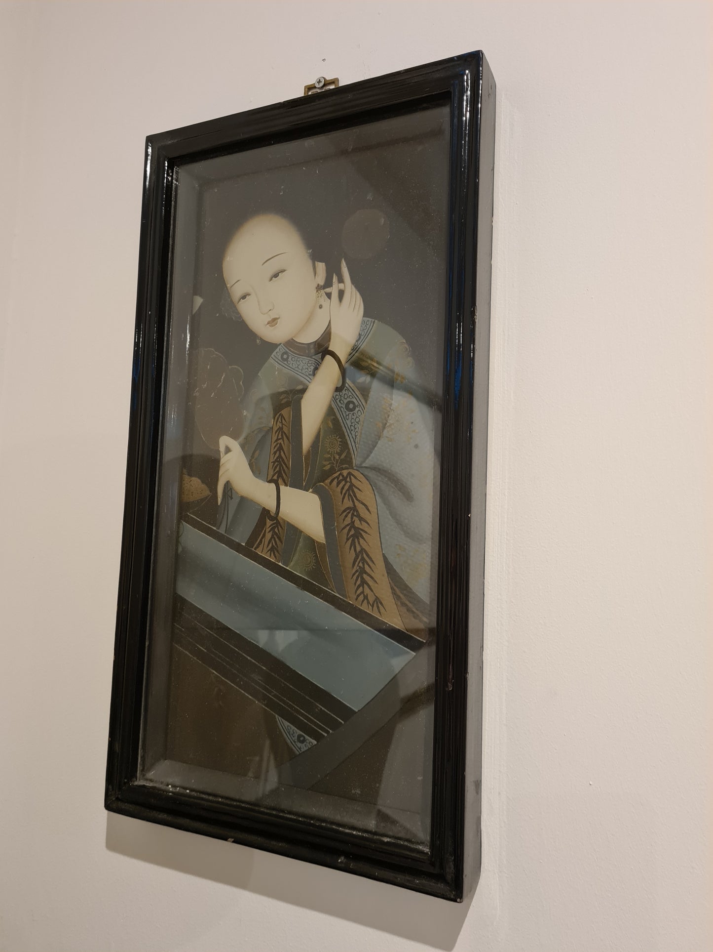 Antikes chinesisches Export Reverse Gemälde auf Glas Eine Dame 52x28cm